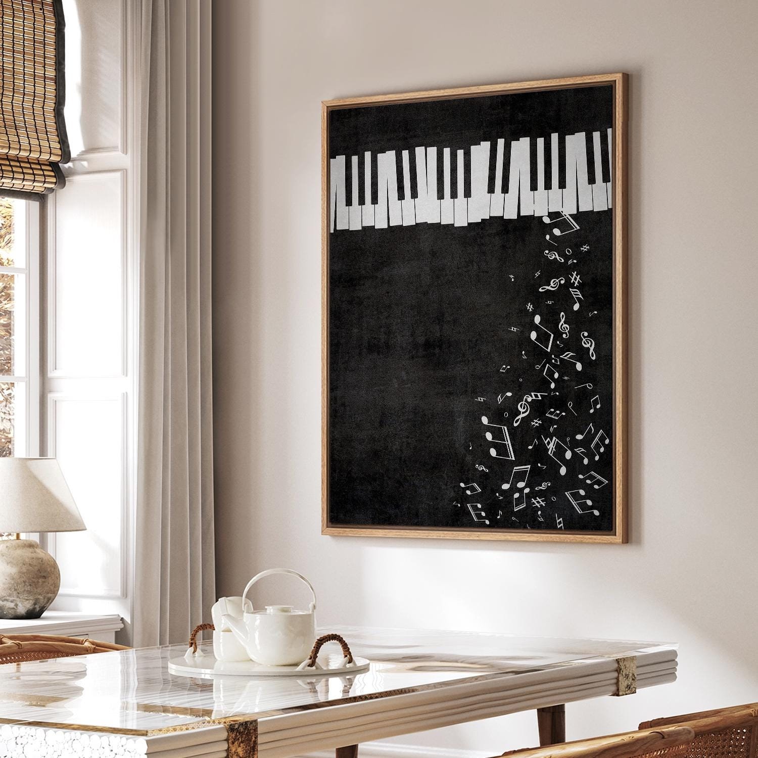 Framed Canvas Wall Art Black and White Piano Music Art Print