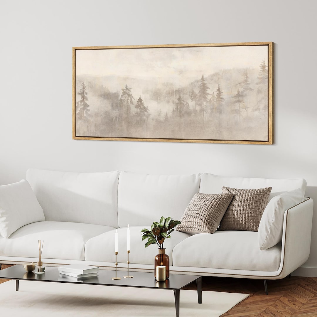 Framed Canvas Large Wall Art Ethereal Misty Forest in Neutral Tones ...