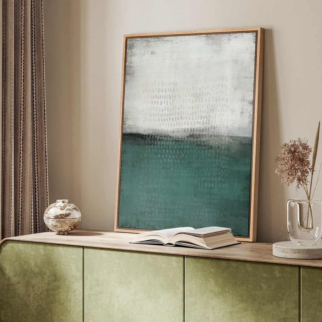 Framed Canvas Wall Art Prints Abstract Green Gray Print Minimalist ...