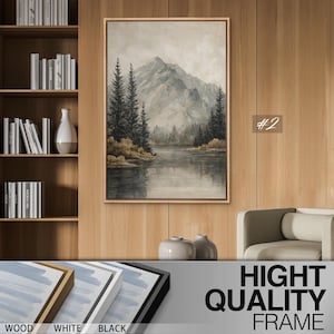 Mountain Lake Wall Art Set of 3 - Framed Pine Tree & River Canvas ...