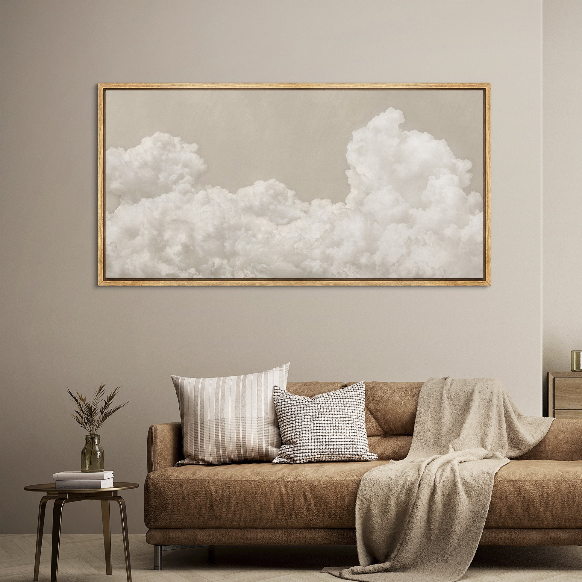 Large Wall Art Framed Canvas Print Abstract Neutral Cloudscape Beige ...