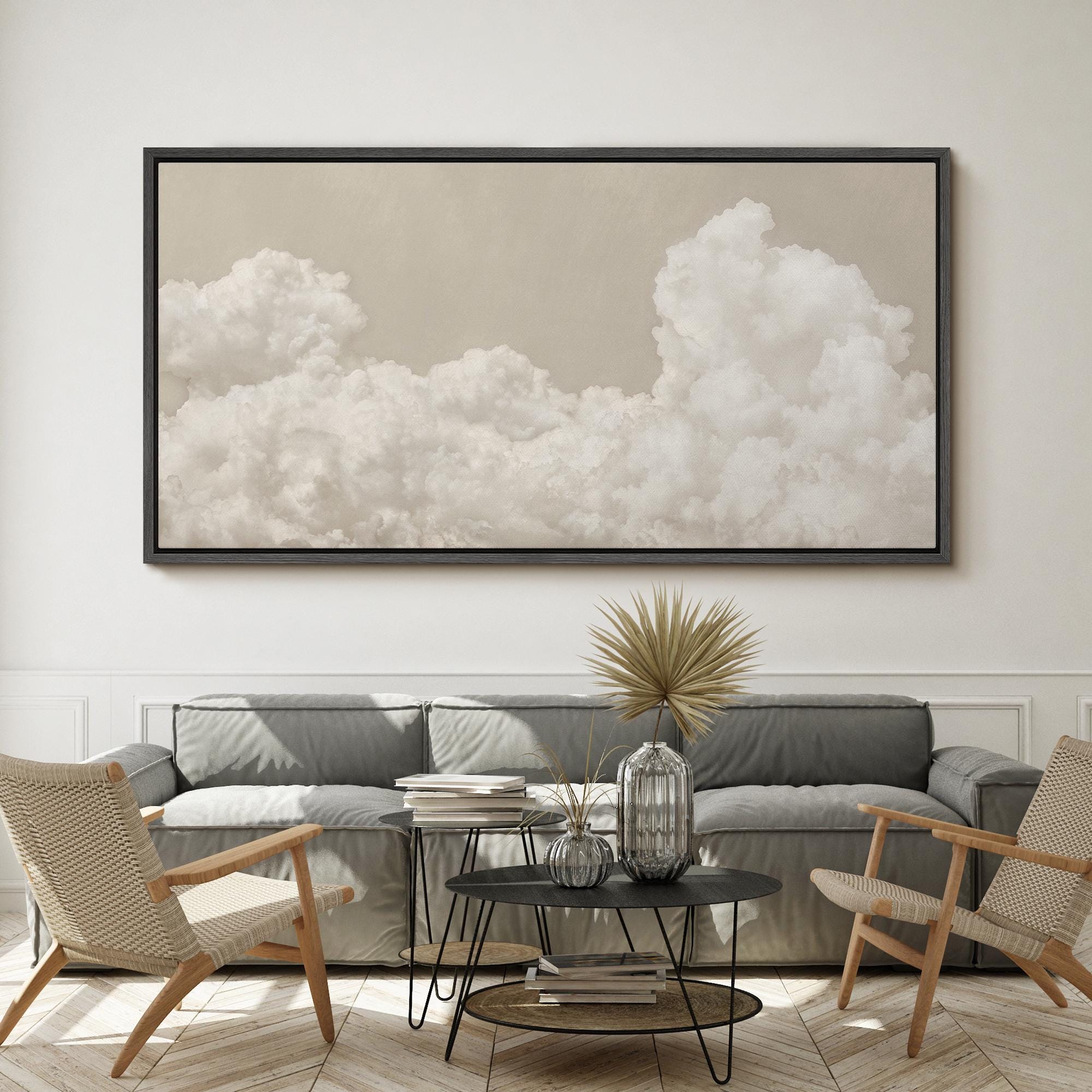 Large Wall Art Framed Canvas Print Abstract Neutral Cloudscape Beige ...