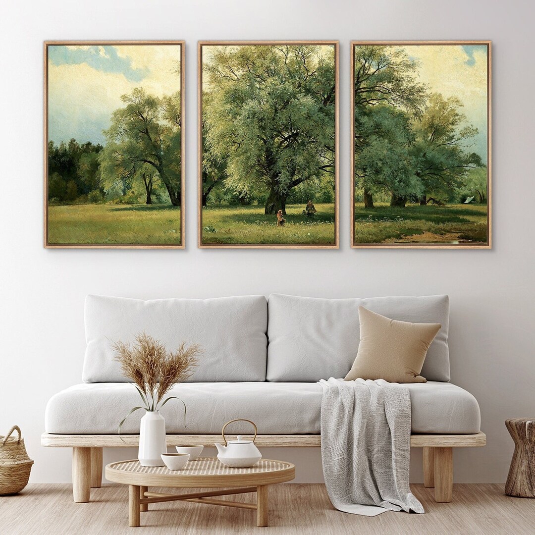 Landscape Wall Art Prints Set Framed, Antique Tree Prints, Vintage