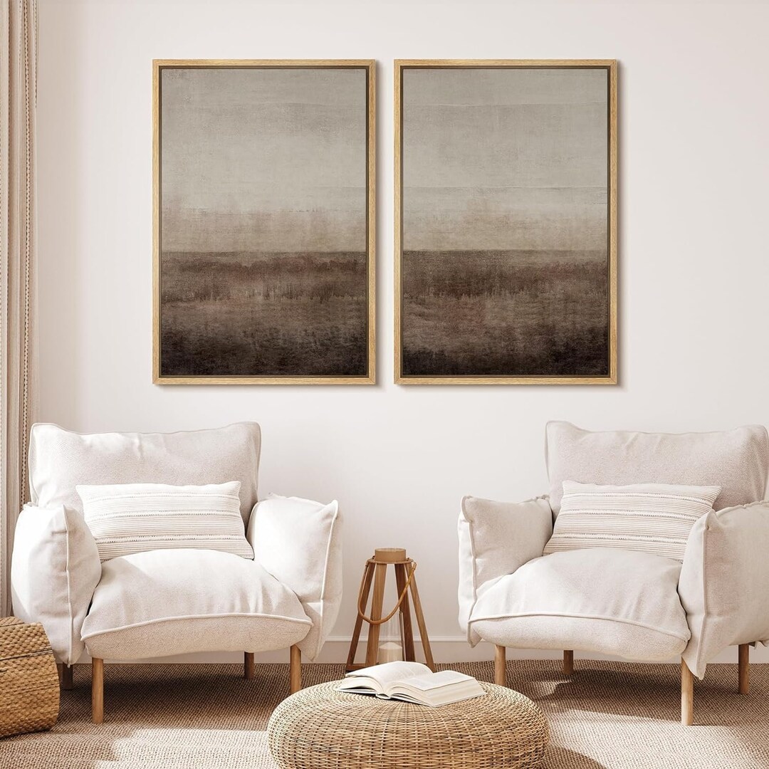 Framed Canvas Wall Art Prints Set of 2 Abstract Beige Brown Art Print ...