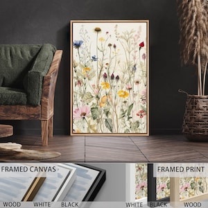 Vintage Wildflower Wall Art Set of 3, Framed Botanical Floral Canvas ...
