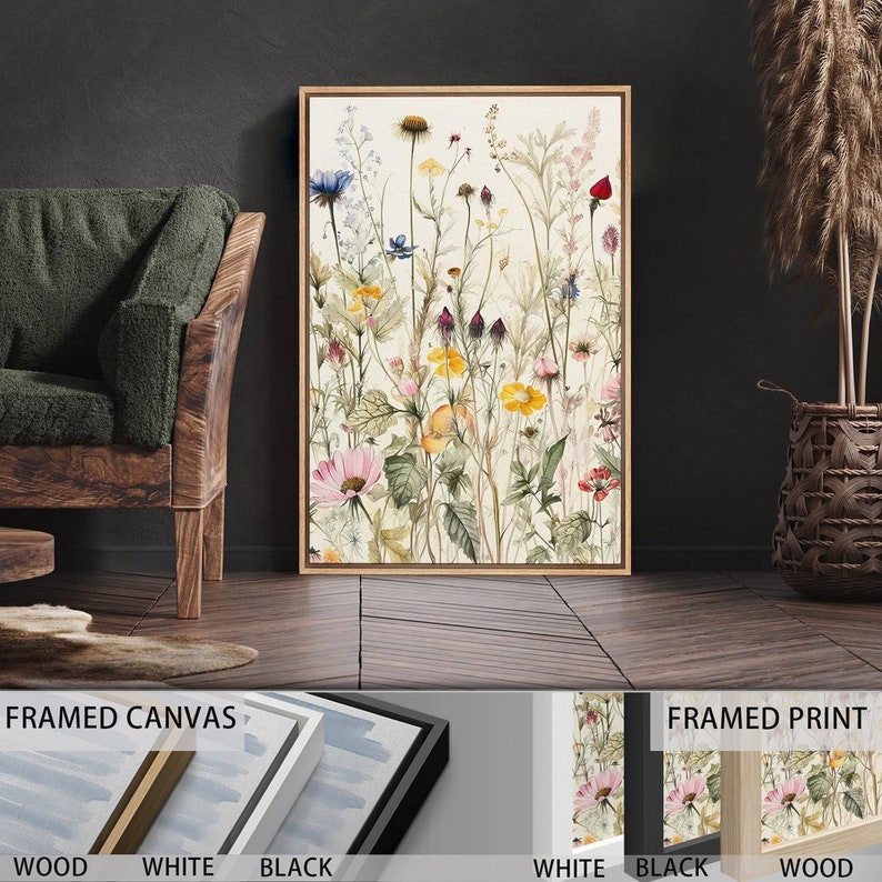 Framed Canvas Wall Art Set Watercolor Wildflowers Floral Botanical Prints Minimalist Modern Art Boho Wall Decor immagine 7