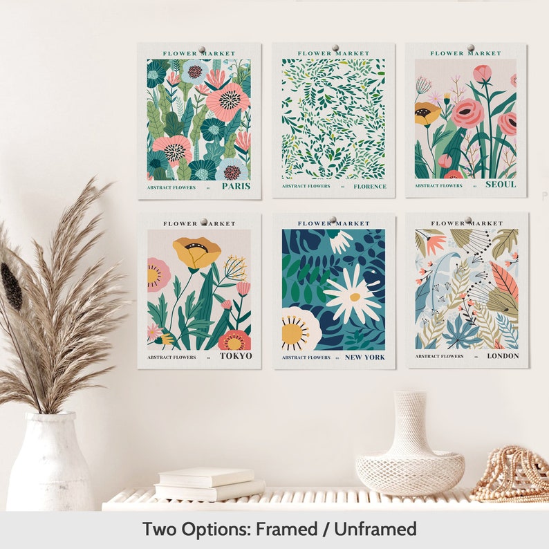 Framed Prints Wall Art Set of 6 Flower Market Abstract Floral Botanical ...