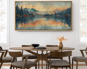 Framed Canvas Large Wall Art Pine Tree Forest Mountain Landscape Nature Horizontal Digital Prints Minimalist Modern Wall Art Decor
