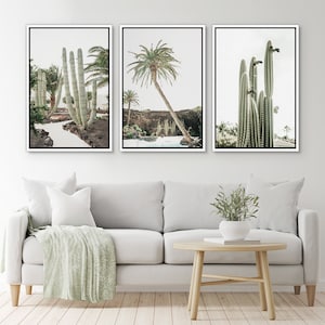 Framed Canvas Wall Art Set of 3 Green Cactus Desert Landscape Photography Prints Minimalist Modern Art Western Decor image 6