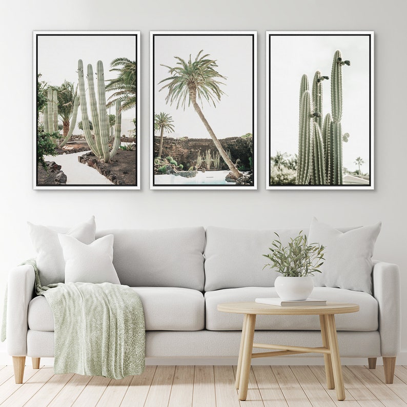 Framed Canvas Wall Art Set of 3 Green Cactus Desert Landscape Photography Prints Minimalist Modern Art Western Decor image 6