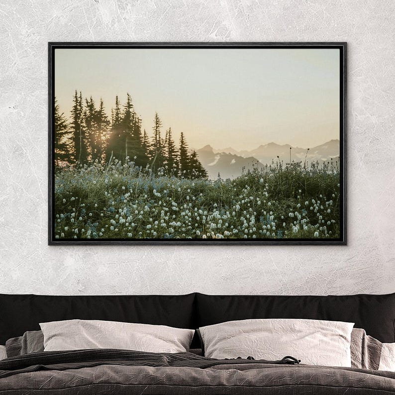 Alpine Sunset Landscape Canvas Print - Framed Mountain Meadow ...