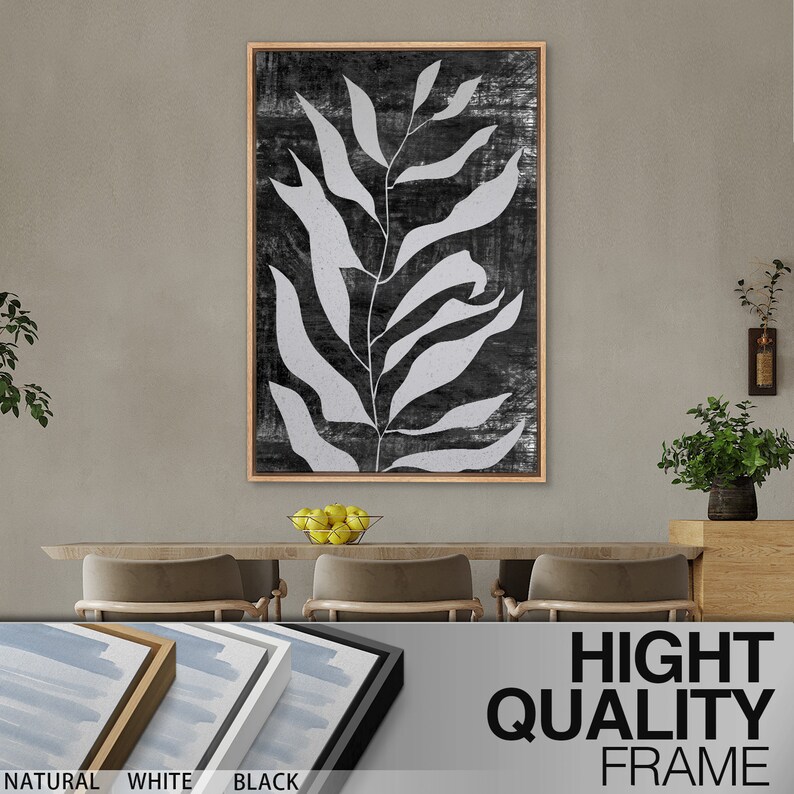 Framed Canvas Wall Art Set of 3 Black and White Abstract Leaf Botanical ...