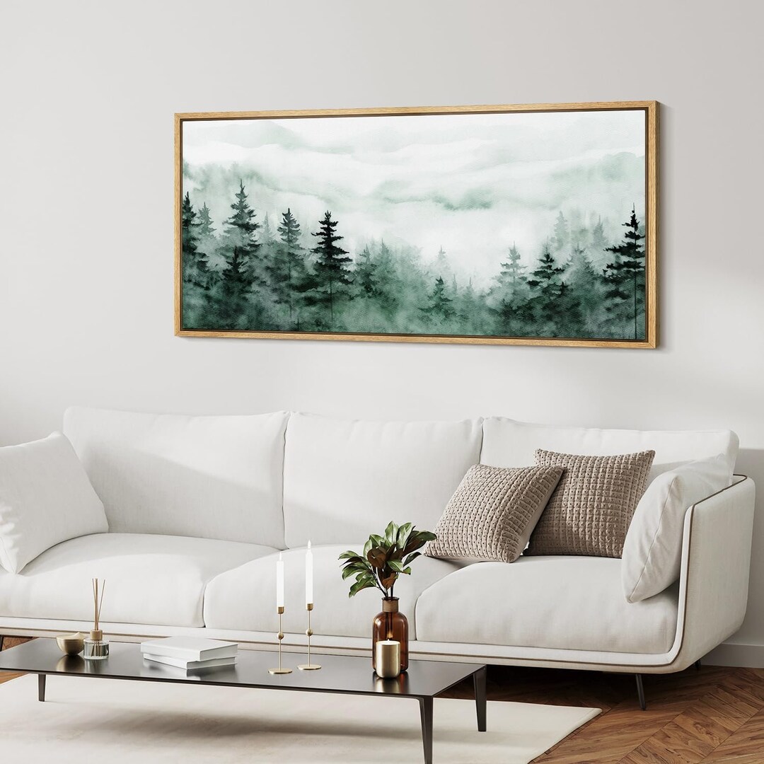 Framed Canvas Wall Art Misty Forest Landscape Print Panoramic Wall Art ...