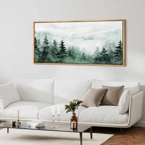 Framed Canvas Wall Art Misty Forest Landscape Print Panoramic Wall Art Nature Modern Art Print Living Room Wall Decor