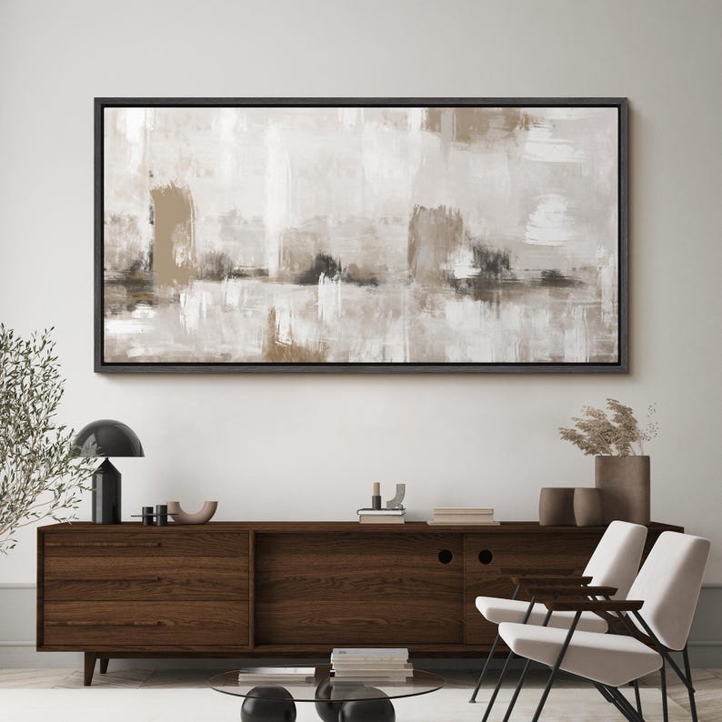 Framed Canvas Large Wall Art Neutral Abstract Print Beige and White ...