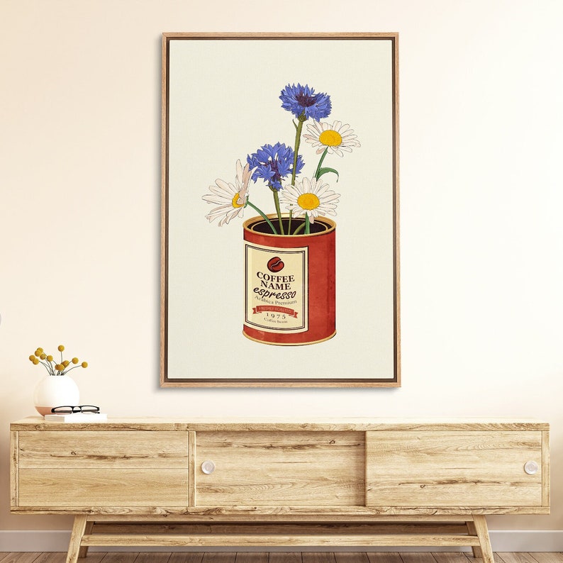 Framed Canvas Wall Art Daisy Flower in Coffee Can Floral Botanical ...