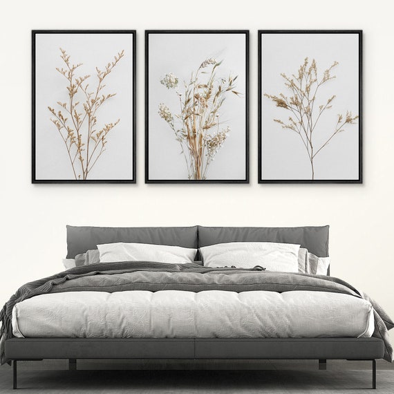 Lot De 3 Toiles Sur Toile Aquarelle Botanique Sauge Vert Beige - Art Mural Floral Moderne