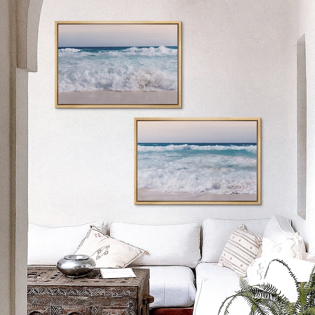 Framed Canvas Wall Art Set of 2 Beach Ocean Photography Prints ...