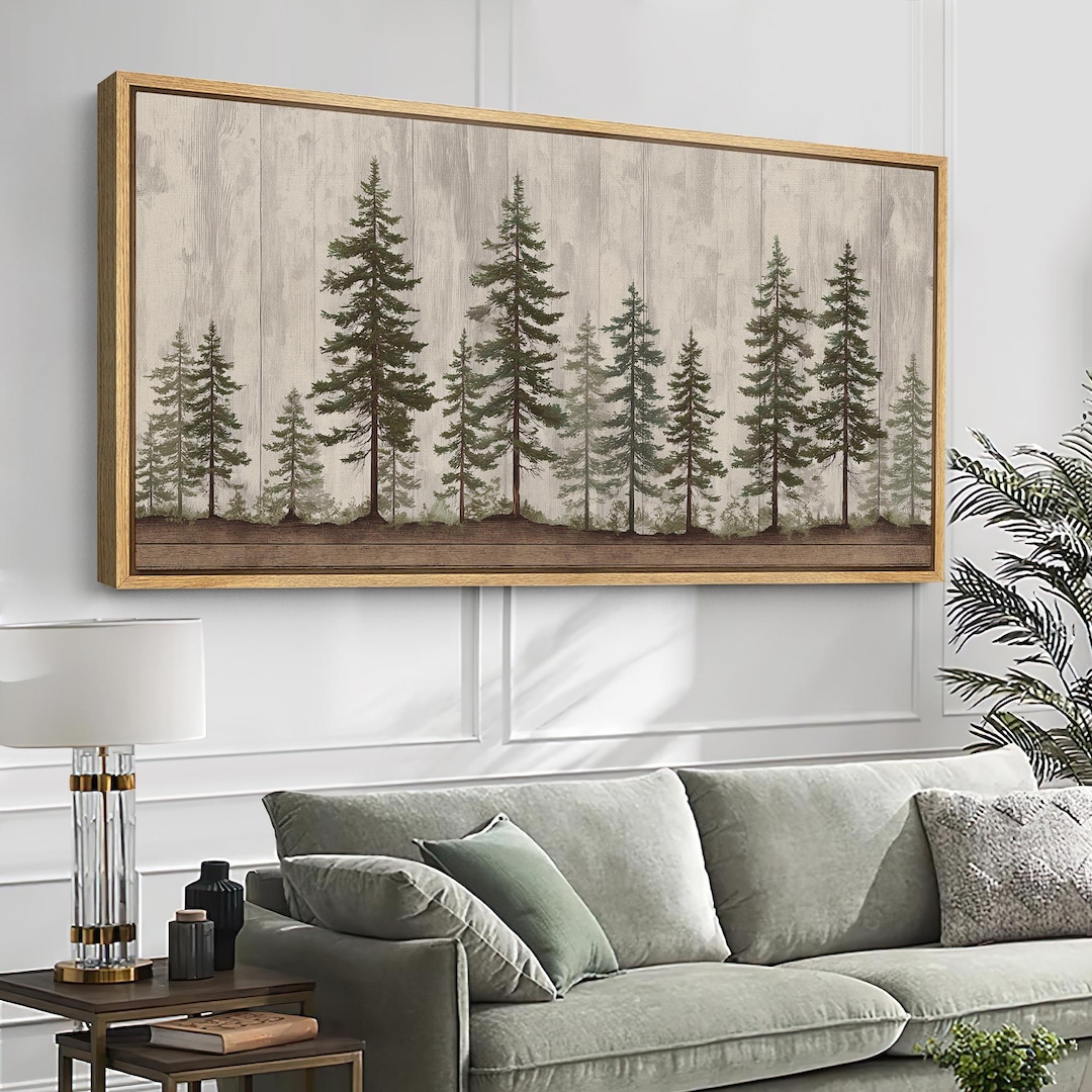 Large Framed Pine Tree Forest Wall Art, Woodland Landscape Canvas Print ...