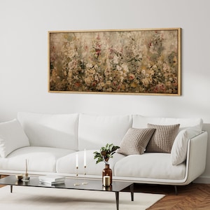 Vintage Wildflower Large Framed Botanical Wall Art Print, Romantic Floral Painting, Cottagecore Decor for Living Room, Bedroom