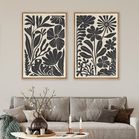 Framed Canvas Wall Art Set Abstract Floral Botanical Prints