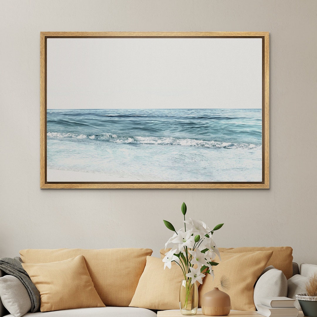 Wall Art 40cmx80cm Ocean and Beach White Frame Canvas