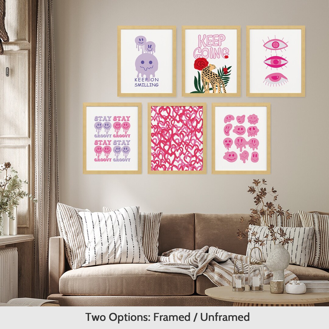 Pink Wall Art Decor Pink Aura Poster Trendy Retro Wall Art Etsy