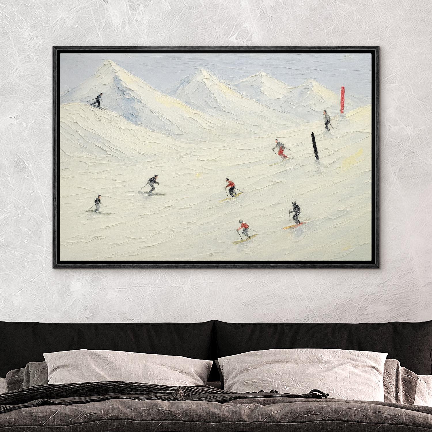 Winter Ski Resort Wall Art, Frame Minimalist Snow Mountain Landscape ...