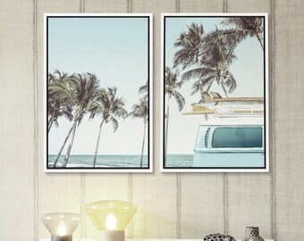 Lively Coastal Mural Featuring a Tropical Palm Tree and Intricate