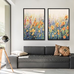 Framed Canvas Wall Art Set Pastel Wildflowers Floral Botanical Prints ...