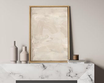 Framed Canvas Wall Art Beige Abstract Print Minimalist Modern Art Neutral Wall Art Decor Living Room