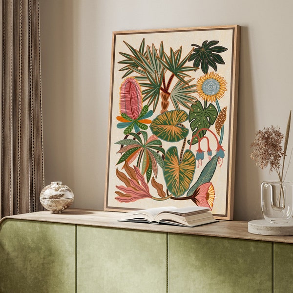 Framed Canvas Wall Art Watercolor Wildflowers Floral Botanical Prints Minimalist Modern Art Boho Wall Decor for Living Room