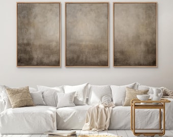 Neutral Abstract Framed Canvas Wall Art Set of 3, Minimalist Beige & Taupe Prints, Modern Decor for Living Room or Office