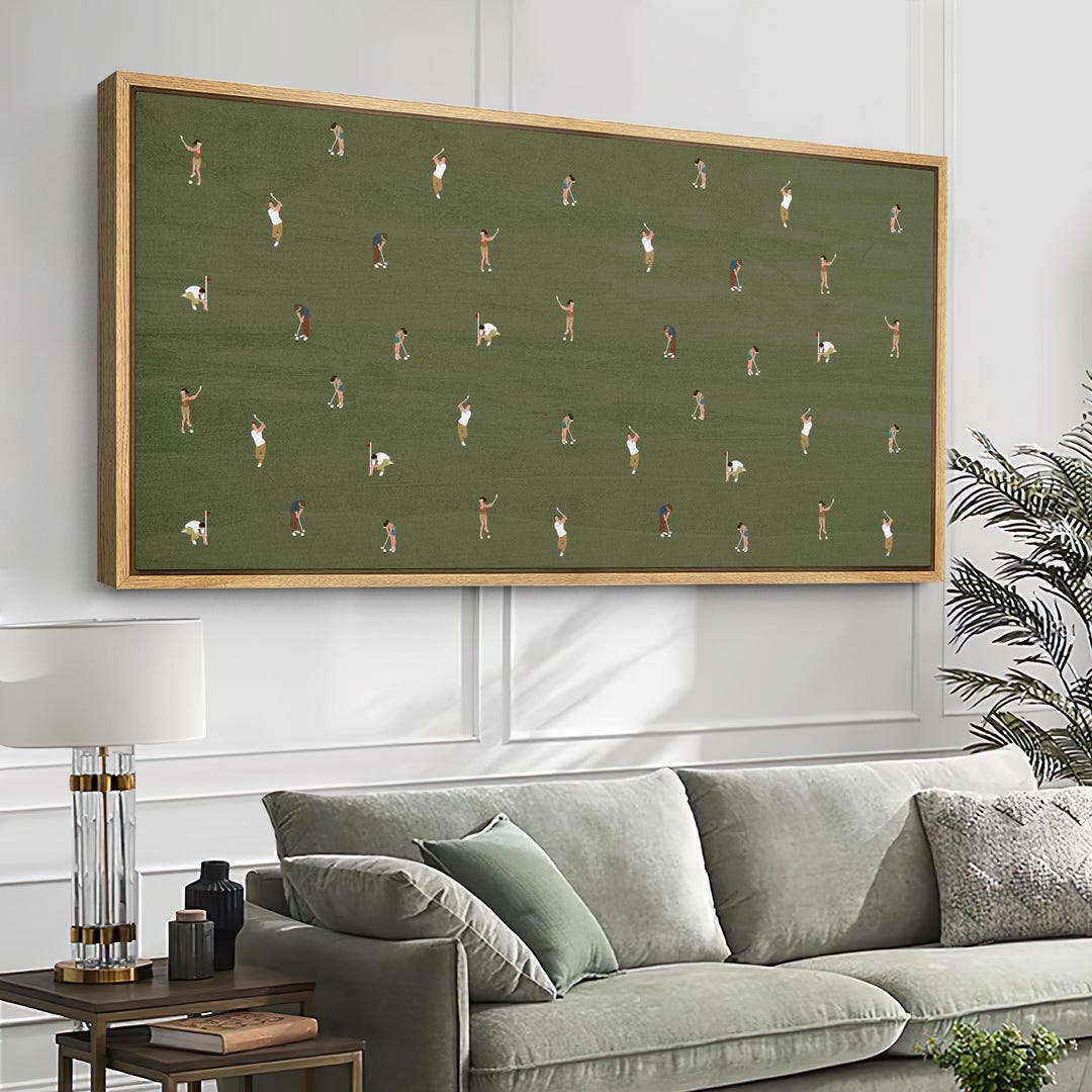 Large Wall Art, Abstract Tiny Golfers on Green Canvas, Minimalist ...