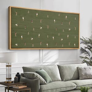 Large Wall Art, Abstract Tiny Golfers on Green Canvas, Minimalist People Golfing Art, Vintage Golf Course Artwork, Gift for Golf Enthusiasts