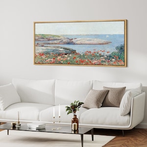 Framed Canvas Wall Art Wildflower Botanical Coastal Landscape Print Antique Retro Large Panoramic Wall Art Living Room