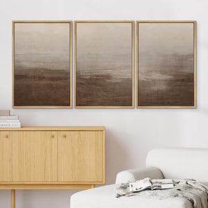 Framed Canvas Print Wall Art Prints Set of 3 Abstract Beige Brown Landscape Neutral Art Print Modern Minimalist Nature Wall Art Decor