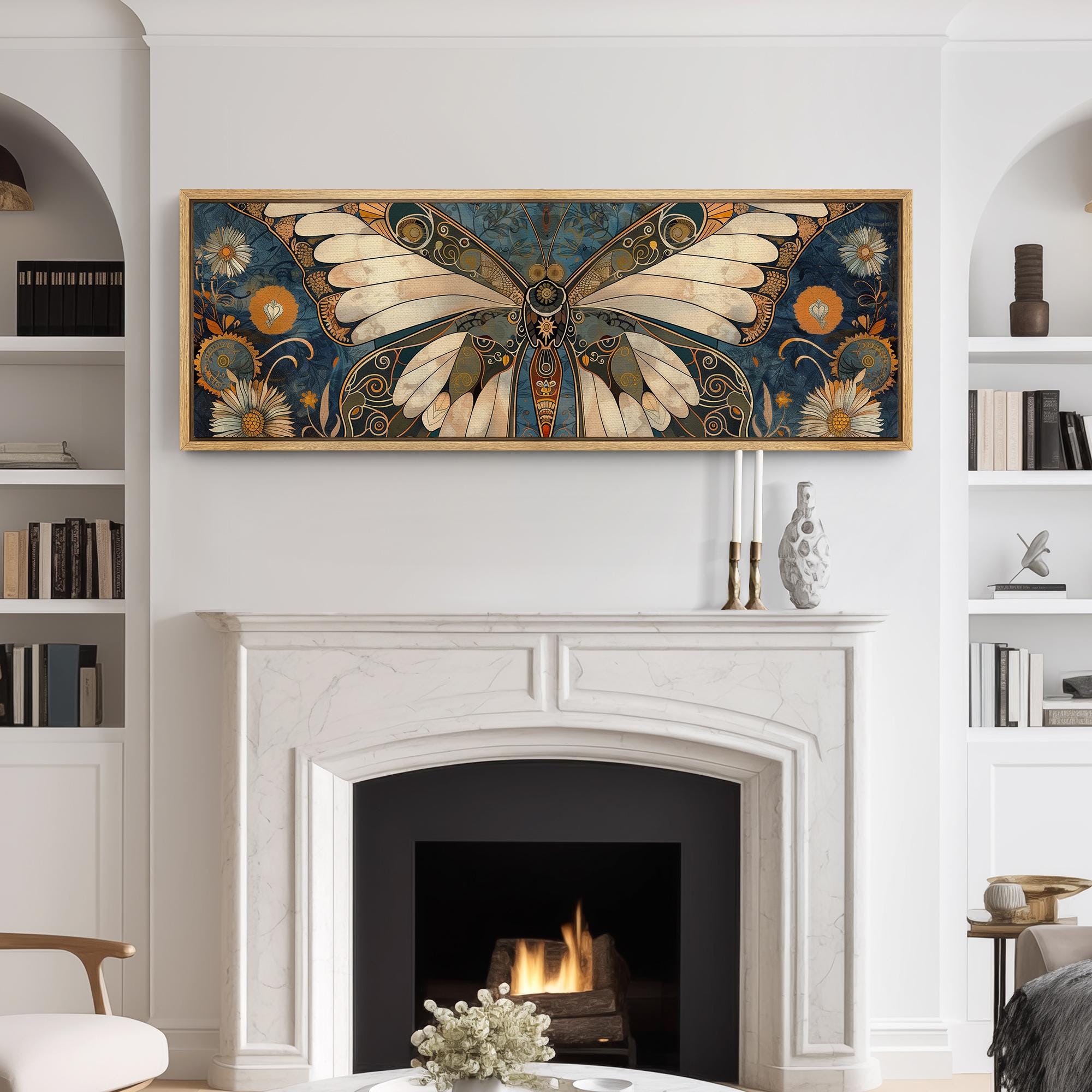 Framed Canvas Large Wall Art Intricate Butterfly Prints With Floral ...