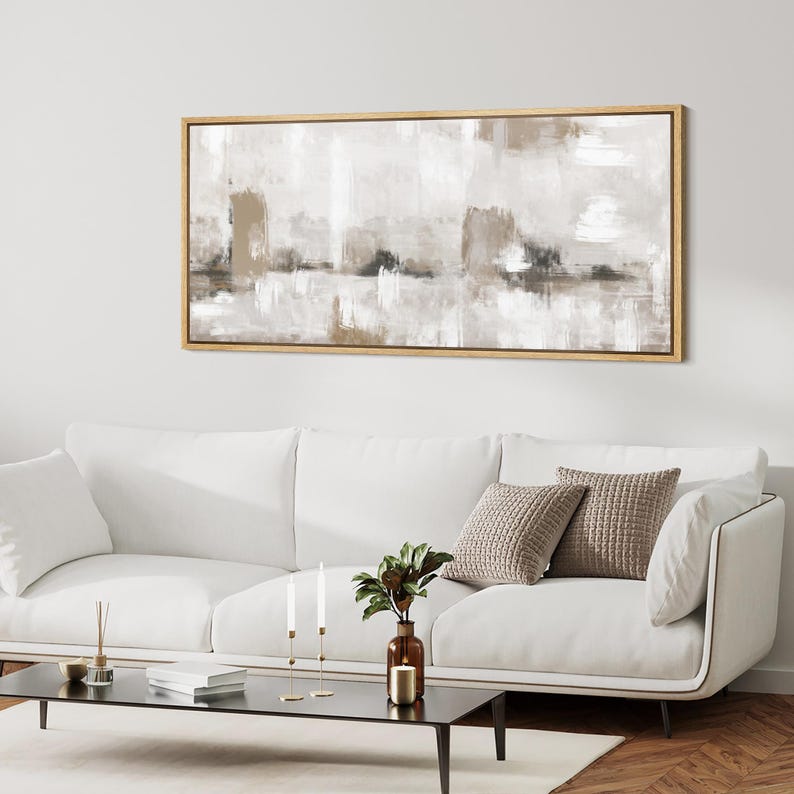 Framed Canvas Large Wall Art Neutral Abstract Print Beige and White ...