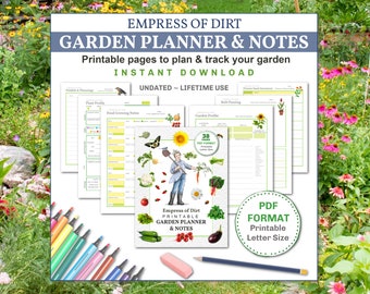 Printable Garden Planner & Notes, PDF Digital Download Gardening Planning and Tracking Pages For Printing