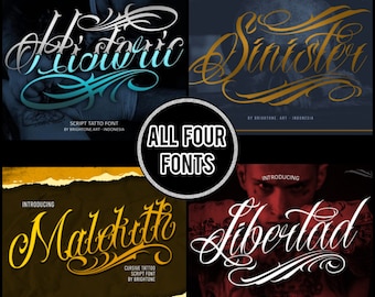Fuente histórica, fuente siniestra, fuente Libertad, fuente Malekith, fuente chicana, fuente caligráfica