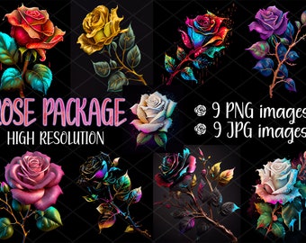 Nueve hermosas rosas PNG y JPG