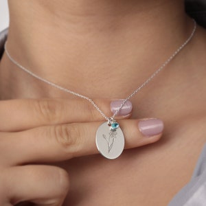 Silver Birth Flower Necklace, Customized Gift For Girl, Valentine’s Day Gift, Birth Month Necklace For Mom, Flower Pendant, Christmas Gift.