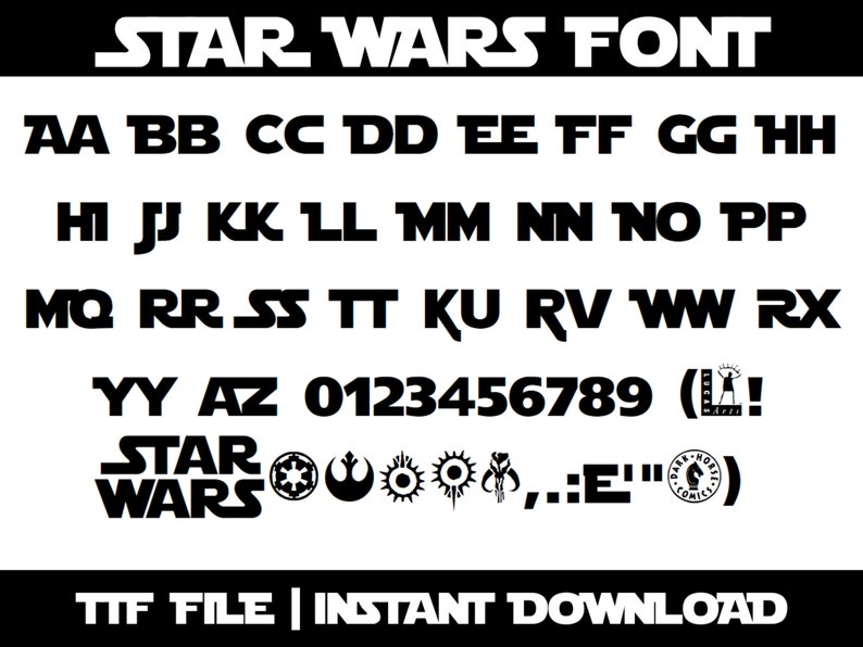 Star Wars Font Ttf, Star Wars Alphabet, Star Wars Jedi Alphabet TTF, Letter Star Wars, Jedi Font