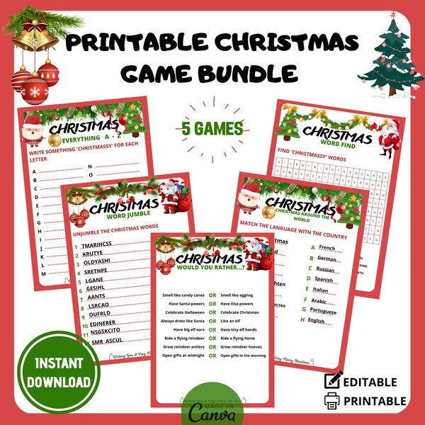 Printable Christmas Game Bundle | Christmas Party Games | Christmas Games For Kids | Christmas Family Games l Games For Office Party