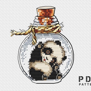 Panda cross stitch Bottle cross stitch pattern PDF Animal cross stitch chart Miniature Cute xstitch Small cross stitch Kids room xstitch