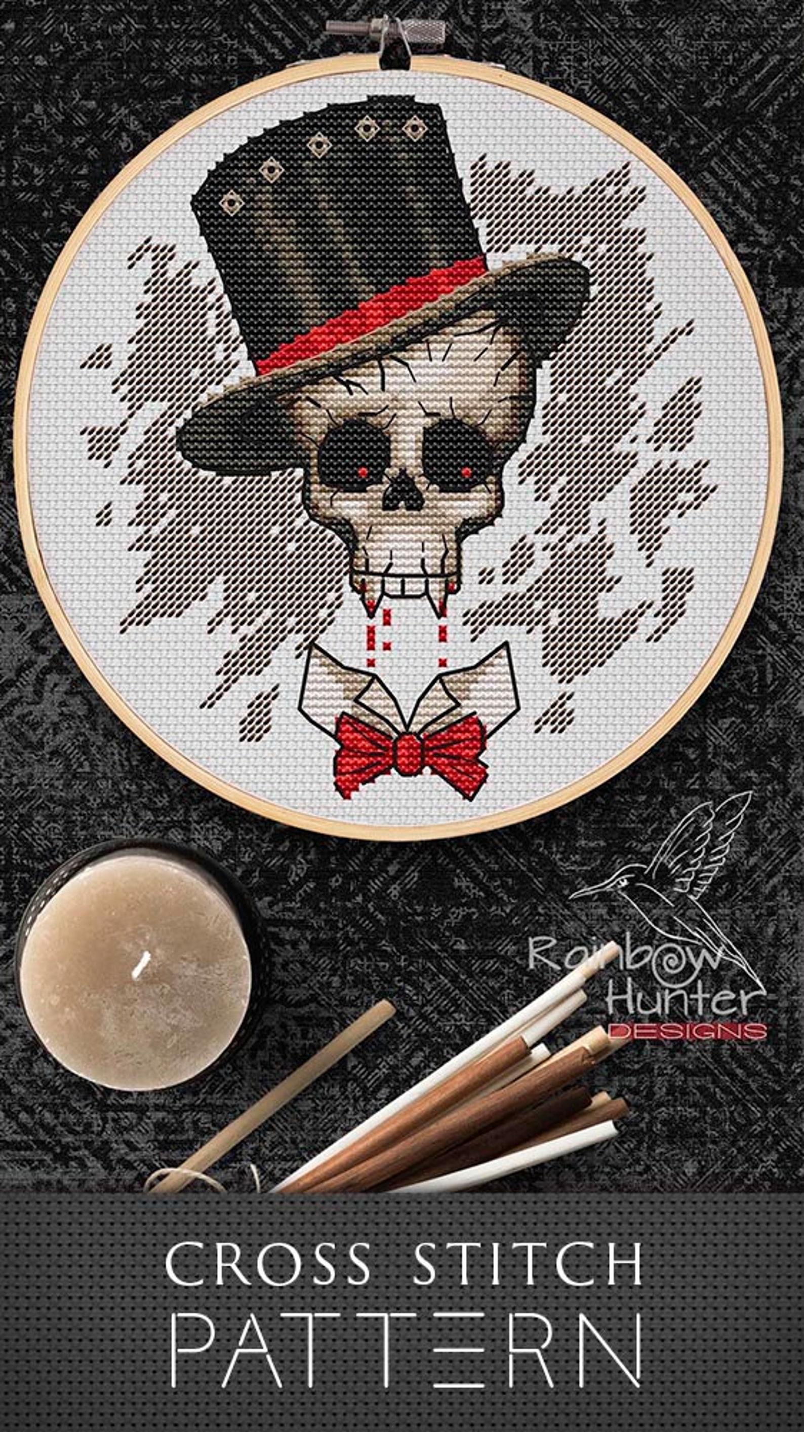 Vampire Cross Stitch, Skull With Top Hat Cross Stitch Pattern PDF ...