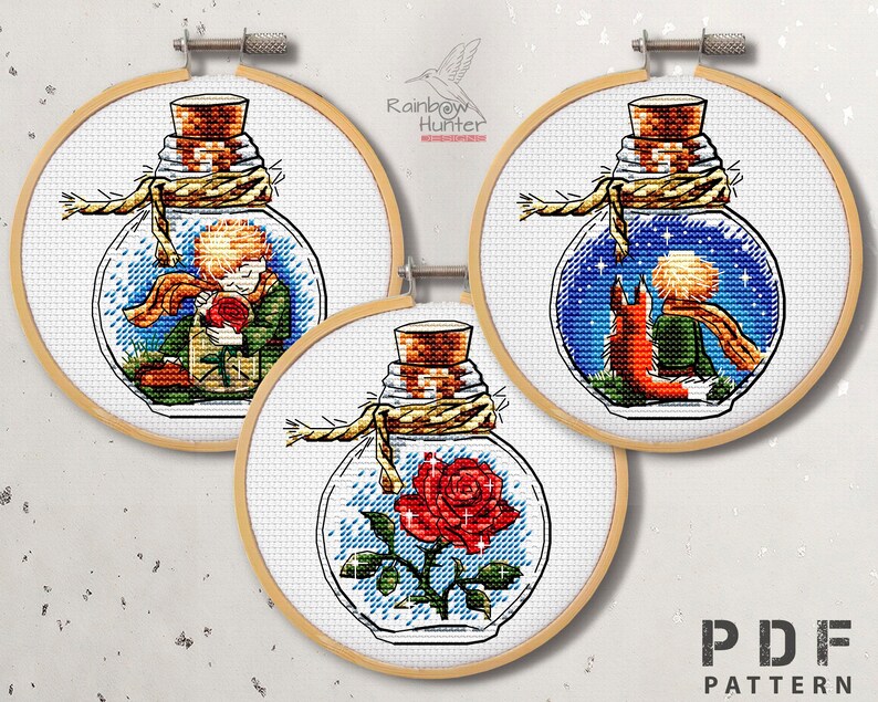 The Little Prince Cross Stitch Set of 3 Bottle Cross Stitch Pattern PDF
