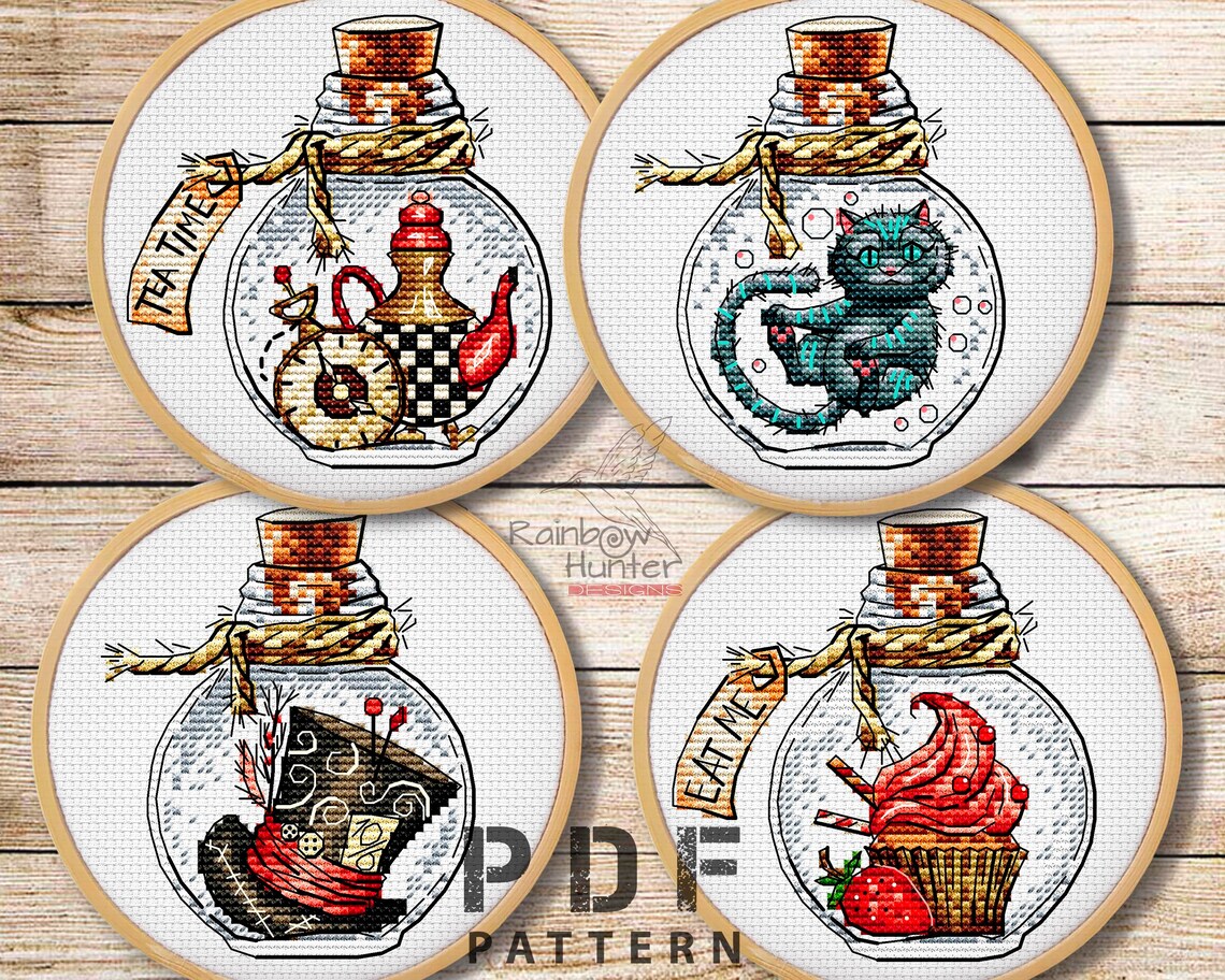 Wonderland Cross Stitch Pattern Bottle Cross Stitch Set of 4 - Etsy