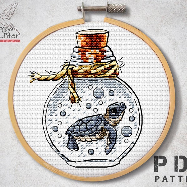 Turtle cross stitch, Bottle cross stitch, Sea cross stitch pattern PDF Mini cross stitch Counted cross stitch chart Miniature Cute xstitch